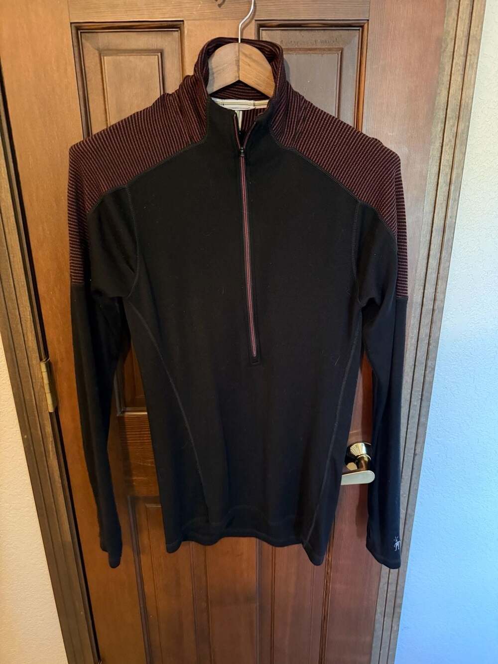 Smartwool Merino 250 Base Layer Quarter Zip Pullover with Striped Shoulders medi